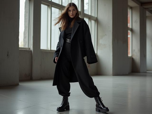 High-fashion model posing in an urban setting