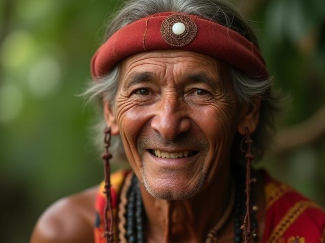 Indigenous tribal elder in traditional attire